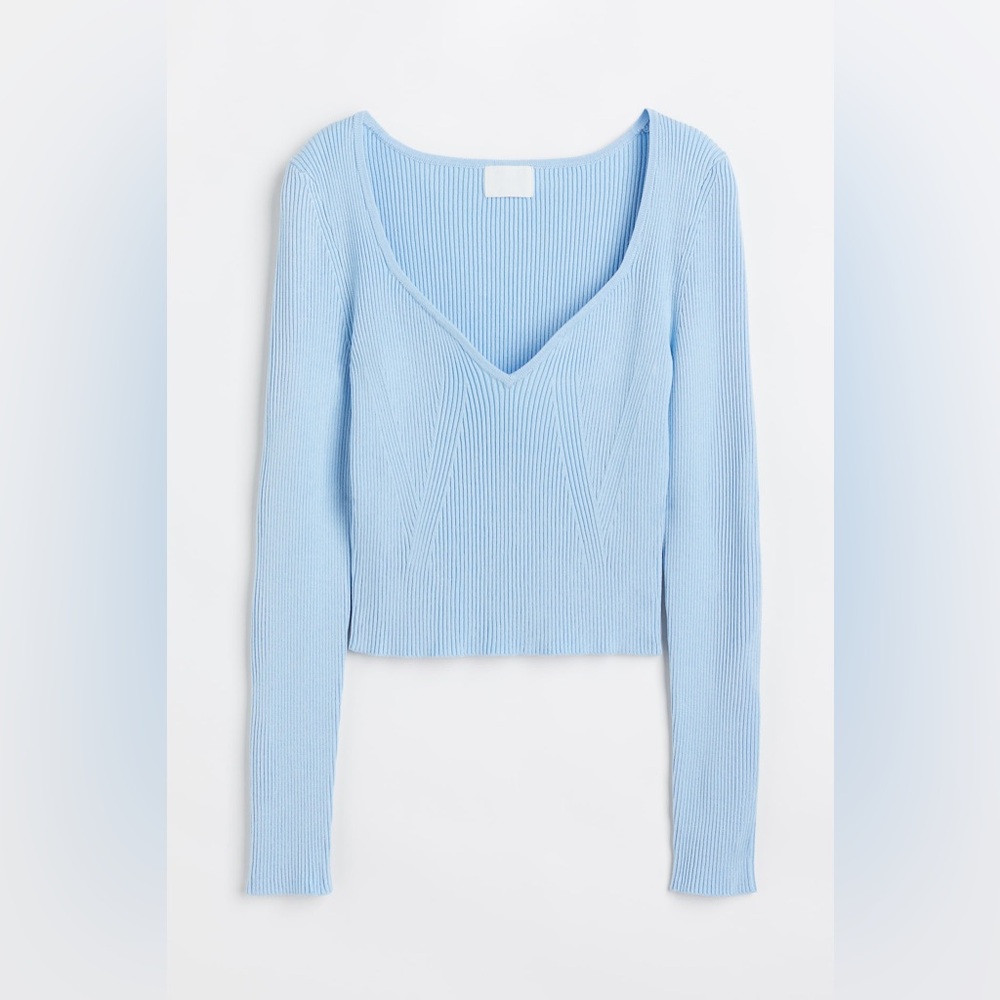 H&M Sky Blue Ribbed Knit Top - Picture 2 of 5